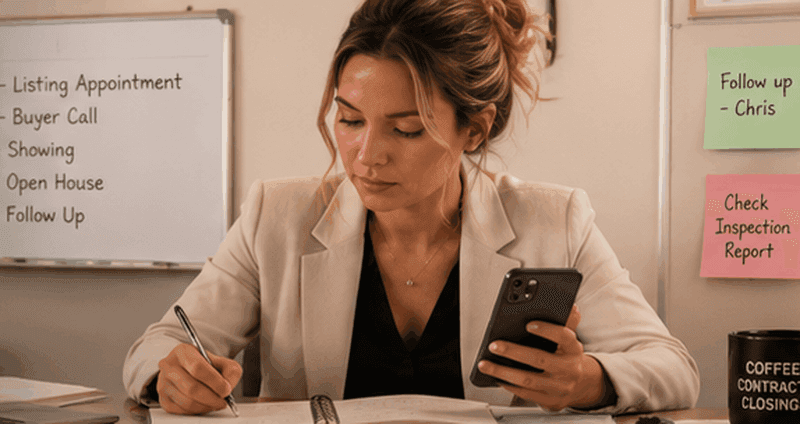 Real estate agent staying organized with a reminder system while managing multiple clients